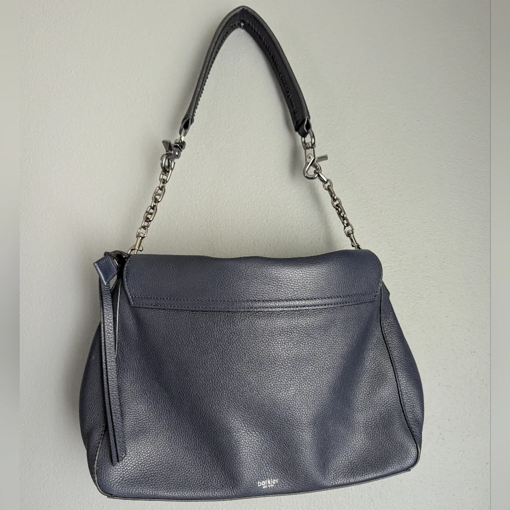 Botkier Blue Leather Shoulder Bag With Adjustable Metal Chain Link Strap.